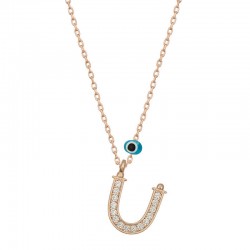 925 Ayar Gümüş Nazar Rose Ü Harfi Kadın Gümüş Kolye 925 Ayar Gümüş Nazar Rose Ü Harfi Kadın Gümüş Kolye