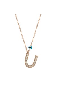 925 Ayar Gümüş Nazar Rose U Harfi Kadın Gümüş Kolye