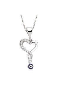 925 Ayar Gümüş Nazarlı Kalp Kadın Gümüş Kolye