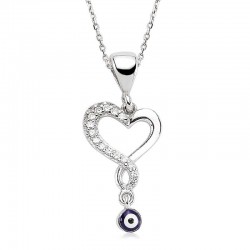 925 Ayar Gümüş Nazarlı Kalp Kadın Gümüş Kolye