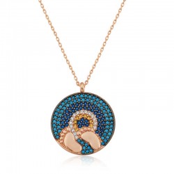 925 Ayar Gümüş Rose Nazarlı Bebek Ayak İzi Kolye 925 Ayar Gümüş Rose Nazarlı Bebek Ayak İzi Kolye