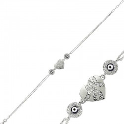 925 Ayar Gümüş Nazarlı Kalp Bileklik 925 Ayar Gümüş Nazarlı Kalp Bileklik