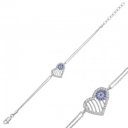 925 Ayar Gümüş Nazarlı Kalp Kadın Bileklik 925 Ayar Gümüş Nazarlı Kalp Kadın Bileklik