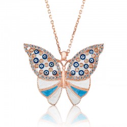 925 Ayar Gümüş Nazarlı Kelebek Kadın Gümüş Kolye 925 Ayar Gümüş Nazarlı Kelebek Kadın Gümüş Kolye