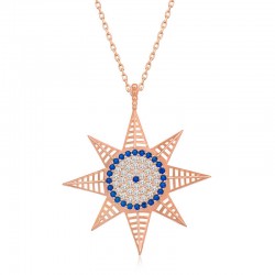 Gümüş Rose Nazarlı Kutup Yıldızı Kadın Kolye