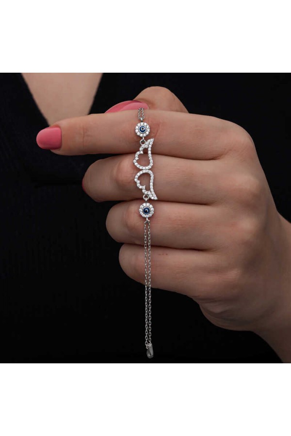 925 Ayar Gümüş Nazarlı Melek Kanadı Kadın Bileklik