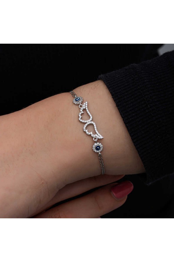 925 Ayar Gümüş Nazarlı Melek Kanadı Kadın Bileklik