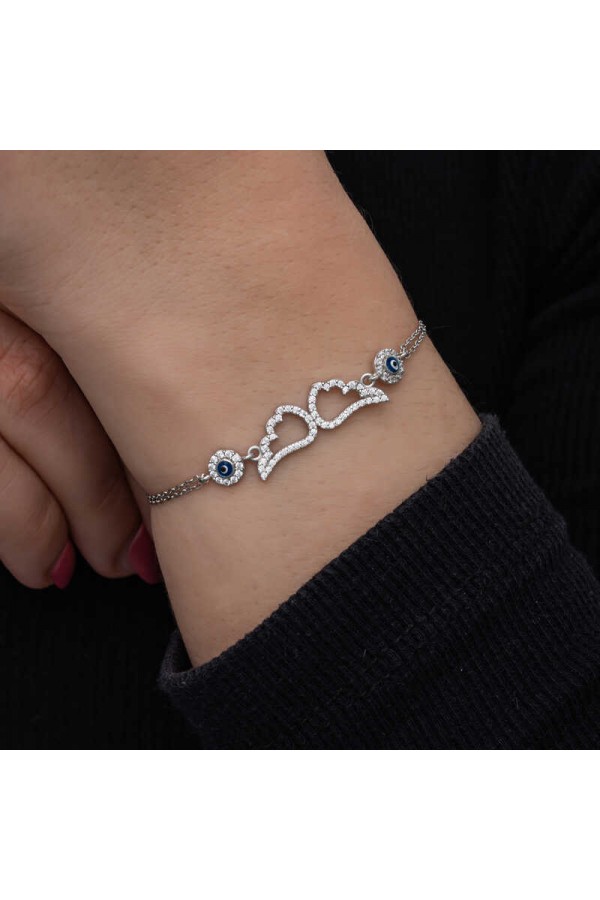 925 Ayar Gümüş Nazarlı Melek Kanadı Kadın Bileklik