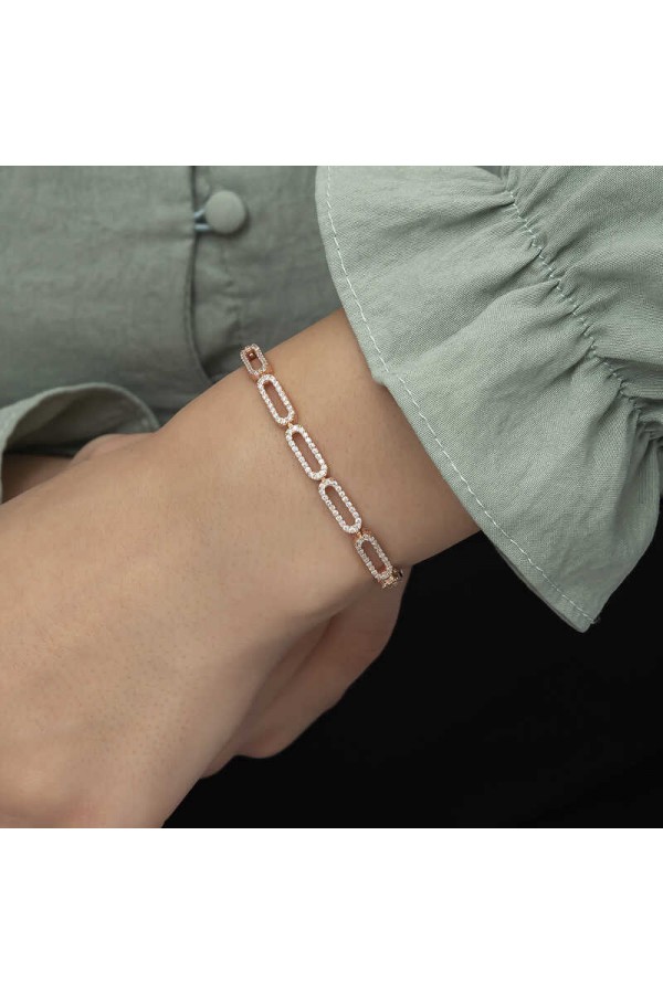 925 Ayar Gümüş Rose Oval Taşlı Bileklik
