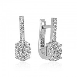 Gümüş Oval Taşlı Küpe