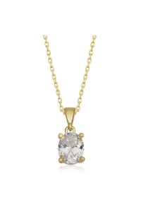 925 Ayar Gümüş Gold Oval Zirkon Taşlı Kadın Gümüş Kolye