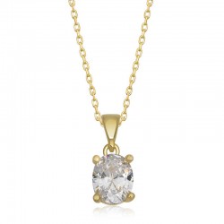 925 Ayar Gümüş Gold Oval Zirkon Taşlı Kadın Gümüş Kolye