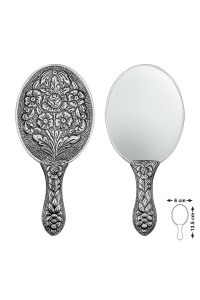 Gümüş Papatya ve Gül Motifli El Aynası