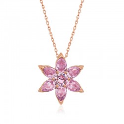 925 Ayar Gümüş Pembe Çiçek Kadın Gümüş Kolye