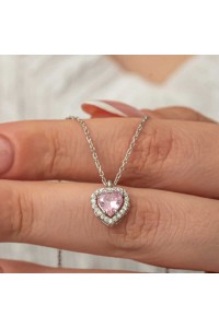 Gümüş Pembe Kalp Kadın Kolye