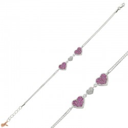 925 Ayar Gümüş Pembe Kalpli Bileklik