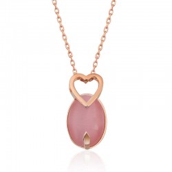 925 Ayar Gümüş Pembe Kedi Gözü Taşlı Kalp Kolye