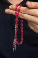 Gümüş Püsküllü Pembe Ateş Kehribar Tesbih Gümüş Püsküllü Pembe Ateş Kehribar Tesbih
