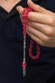 Gümüş Püsküllü Pembe Ateş Kehribar Tesbih Gümüş Püsküllü Pembe Ateş Kehribar Tesbih