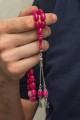 Gümüş Püsküllü Pembe Sıkma Kehribar Tesbih Gümüş Püsküllü Pembe Sıkma Kehribar Tesbih