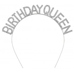 Gümüş Renk Kristal Taşlı Parlak Birthday Queen Yazılı Kraliçe Taç 16x17 cm