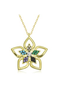 ​Gümüş Gold Renkli Taşlı Çiçek Kadın Kolye