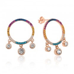 Gümüş Renkli Taşlı Daire Küpe Gümüş Renkli Taşlı Daire Küpe