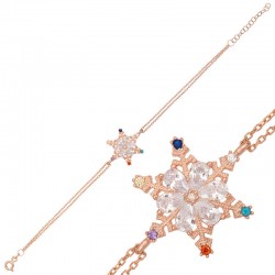 925 Ayar Gümüş Rose Renkli Taşlı Kar Tanesi Kadın Bileklik 925 Ayar Gümüş Rose Renkli Taşlı Kar Tanesi Kadın Bileklik