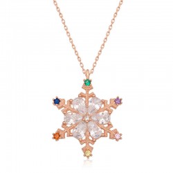 925 Ayar Gümüş Rose Renkli Taşlı Kar Tanesi Kadın Gümüş Kolye 925 Ayar Gümüş Rose Renkli Taşlı Kar Tanesi Kadın Gümüş Kolye