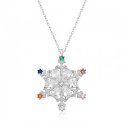 925 Ayar Gümüş Renkli Taşlı Kar Tanesi Kadın Gümüş Kolye 925 Ayar Gümüş Renkli Taşlı Kar Tanesi Kadın Gümüş Kolye