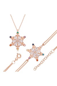 925 Ayar Gümüş Renkli Taşlı Kar Tanesi Kadın Set 925 Ayar Gümüş Renkli Taşlı Kar Tanesi Kadın Set