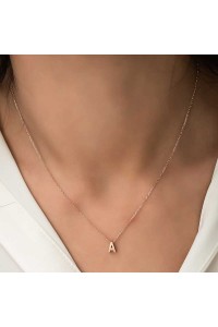 925 Ayar Gümüş Rose 3 Boyutlu A Harf Kadın Gümüş Kolye