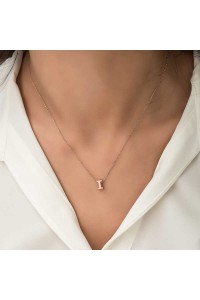 925 Ayar Gümüş Rose 3 Boyutlu I Harf Kadın Gümüş Kolye