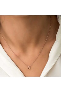 925 Ayar Gümüş Rose 3 Boyutlu R Harf Kadın Gümüş Kolye
