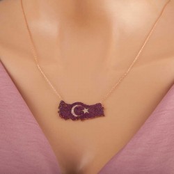 925 Ayar Gümüş Rose Ay Yıldız Türkiye Haritası Kadın Kolye 925 Ayar Gümüş Rose Ay Yıldız Türkiye Haritası Kadın Kolye