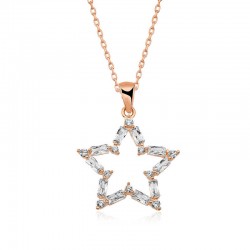 ​925 Ayar Gümüş Rose Baget Taşlı Yıldız Kolye