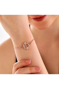 925 Ayar Gümüş Rose Beyaz Çiçek Kadın Bileklik 925 Ayar Gümüş Rose Beyaz Çiçek Kadın Bileklik