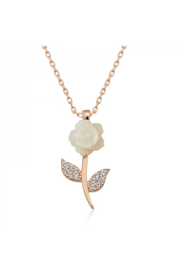 925 Ayar Gümüş Rose Beyaz Gül Kadın Gümüş Kolye