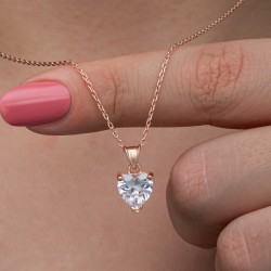 925 Ayar Gümüş Rose Beyaz Taşlı Kalpli Kadın Kolye 925 Ayar Gümüş Rose Beyaz Taşlı Kalpli Kadın Kolye