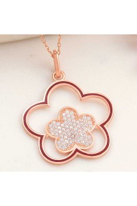 925 Ayar Gümüş Rose Çiçek Desenli Kadın Kolye 925 Ayar Gümüş Rose Çiçek Desenli Kadın Kolye