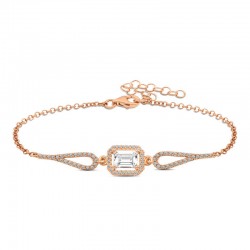 925 Ayar Gümüş Rose Dikdörtgen Baget Bileklik 925 Ayar Gümüş Rose Dikdörtgen Baget Bileklik