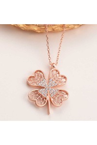 925 Ayar Gümüş Rose Dört Yapraklı Yonca Kadın Kolye 925 Ayar Gümüş Rose Dört Yapraklı Yonca Kadın Kolye