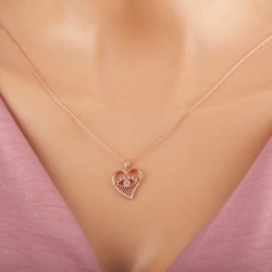 925 Ayar Gümüş Rose Kalp Göz Kadın Kolye 925 Ayar Gümüş Rose Kalp Göz Kadın Kolye