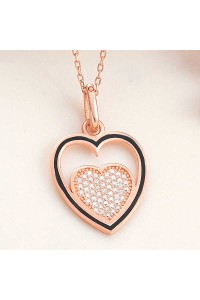 925 Ayar Gümüş Rose Kalp Kadın Kolye 925 Ayar Gümüş Rose Kalp Kadın Kolye