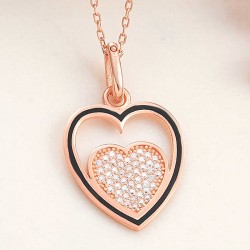 925 Ayar Gümüş Rose Kalp Kadın Kolye 925 Ayar Gümüş Rose Kalp Kadın Kolye