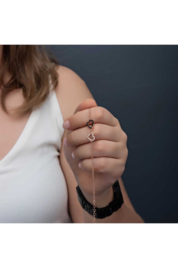 925 Ayar Gümüş Rose Kalpli Sonsuzluk Kadın Bileklik 925 Ayar Gümüş Rose Kalpli Sonsuzluk Kadın Bileklik