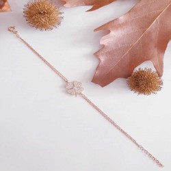 925 Ayar Gümüş Rose Kalpli Yonca Kadın Bileklik 925 Ayar Gümüş Rose Kalpli Yonca Kadın Bileklik