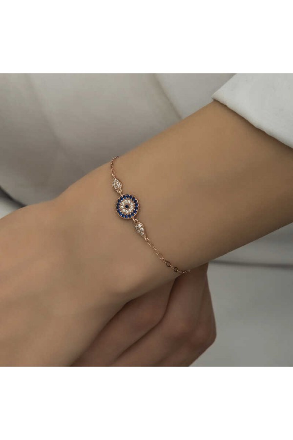 925 Ayar Gümüş Rose Nazar Boncuklu Kadın Bileklik 925 Ayar Gümüş Rose Nazar Boncuklu Kadın Bileklik