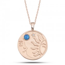 925 Ayar Gümüş Rose Opal Mavi Taşlı Ay Güneş Kadın Kolye 925 Ayar Gümüş Rose Opal Mavi Taşlı Ay Güneş Kadın Kolye