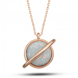 925 Ayar Gümüş Rose Opal Taşlı Gezegen Kadın Kolye 925 Ayar Gümüş Rose Opal Taşlı Gezegen Kadın Kolye